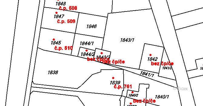 Podbořany 40609901 na parcele st. 1843/2 v KÚ Podbořany, Katastrální mapa