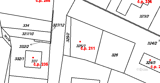 Lípa 211 na parcele st. 325/1 v KÚ Lípa nad Dřevnicí, Katastrální mapa