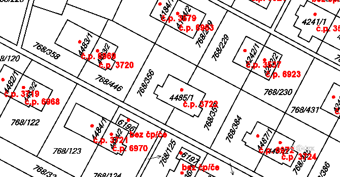 Zlín 3722 na parcele st. 4485/1 v KÚ Zlín, Katastrální mapa