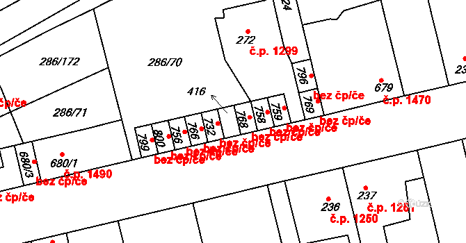 Kladno 42707901 na parcele st. 1316 v KÚ Hnidousy, Katastrální mapa
