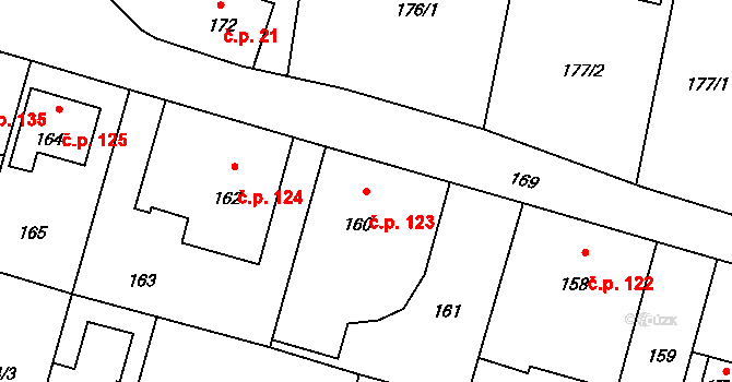 Děhylov 123 na parcele st. 160 v KÚ Děhylov, Katastrální mapa