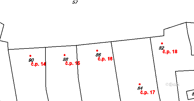 Kobeřice u Brna 16 na parcele st. 86 v KÚ Kobeřice u Brna, Katastrální mapa
