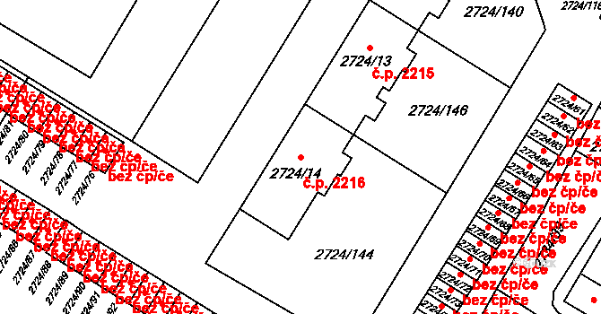 Předměstí 2216, Opava na parcele st. 2724/14 v KÚ Opava-Předměstí, Katastrální mapa