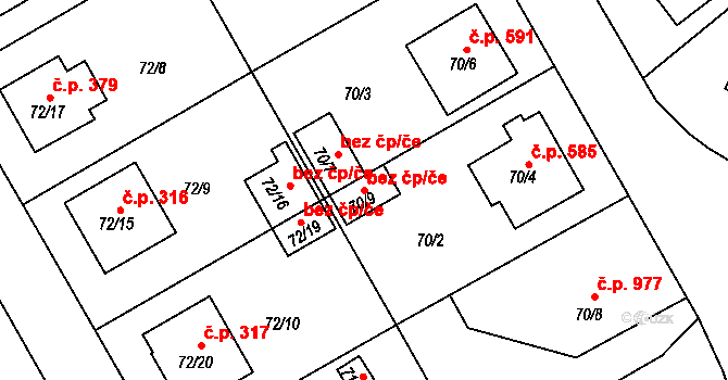 Třinec 46474901 na parcele st. 70/9 v KÚ Lyžbice, Katastrální mapa