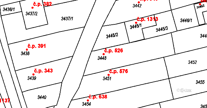 Vlčnov 526 na parcele st. 3448 v KÚ Vlčnov, Katastrální mapa