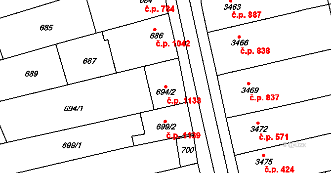 Vlčnov 1138 na parcele st. 694/2 v KÚ Vlčnov, Katastrální mapa