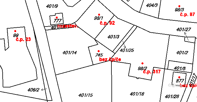 Děčín 47026901 na parcele st. 745 v KÚ Bělá u Děčína, Katastrální mapa