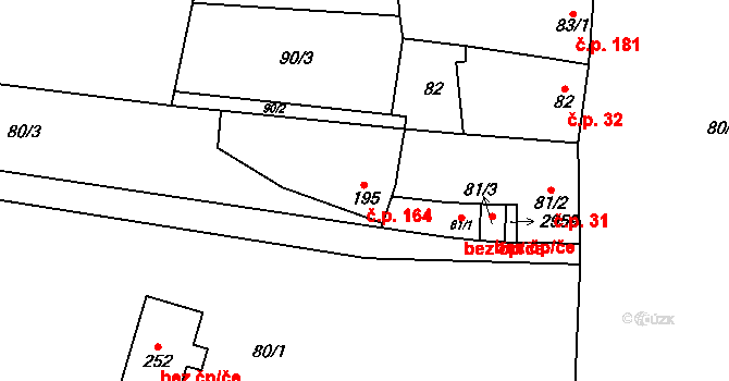 Drysice 164 na parcele st. 195 v KÚ Drysice, Katastrální mapa