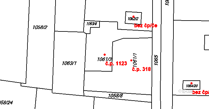 Bludovice 1123, Havířov na parcele st. 1061/3 v KÚ Bludovice, Katastrální mapa