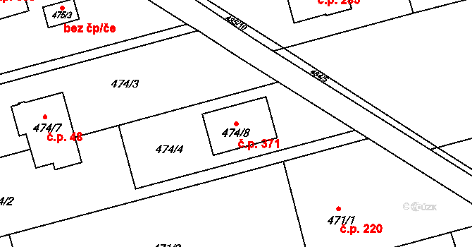 Darkovice 371 na parcele st. 474/8 v KÚ Darkovice, Katastrální mapa