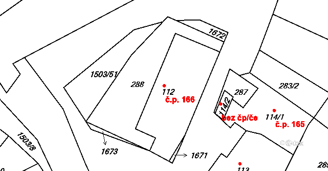 Rosice 166 na parcele st. 112 v KÚ Rosice u Chrasti, Katastrální mapa