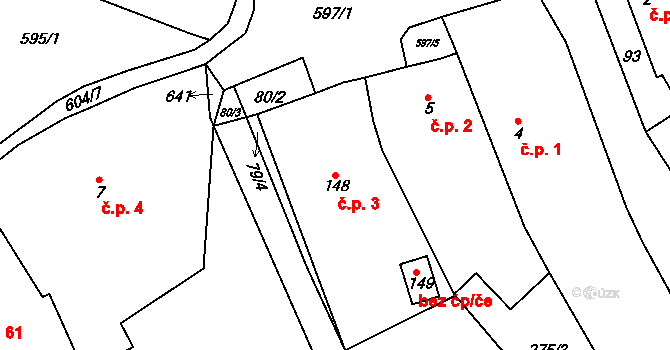 Morašice 3 na parcele st. 148 v KÚ Morašice u Chrudimi, Katastrální mapa