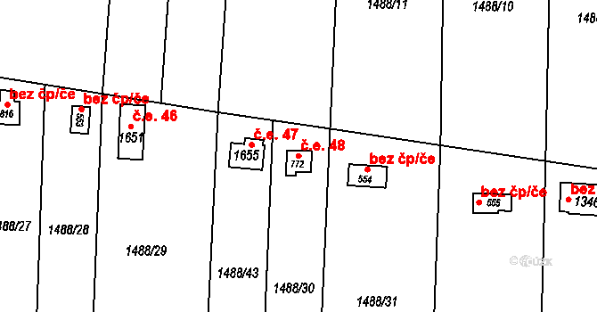 Lány 48, Svitavy na parcele st. 772 v KÚ Čtyřicet Lánů, Katastrální mapa