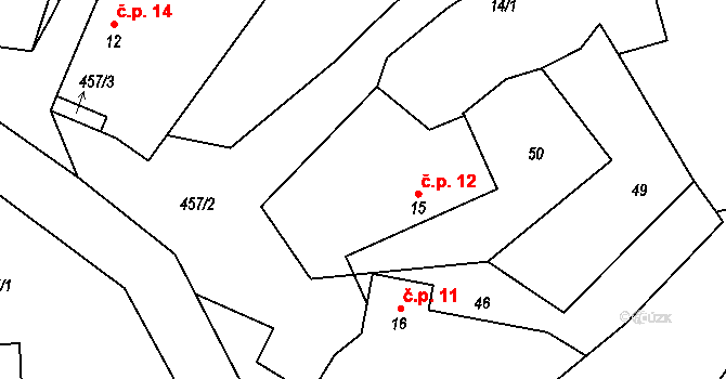 Zahrádka 12, Kostelec nad Vltavou na parcele st. 15 v KÚ Zahrádka u Kovářova, Katastrální mapa