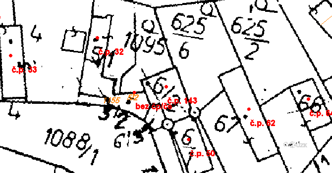 Tři Dvory 143 na parcele st. 6/2 v KÚ Tři Dvory, Katastrální mapa