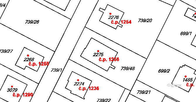 Neratovice 1256 na parcele st. 2275 v KÚ Neratovice, Katastrální mapa