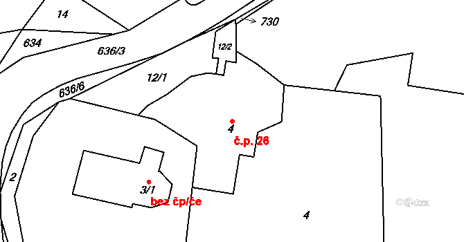 Libeř 26 na parcele st. 4 v KÚ Libeř, Katastrální mapa