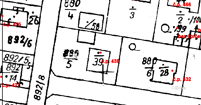 Město Touškov 438 na parcele st. 880/39 v KÚ Město Touškov, Katastrální mapa