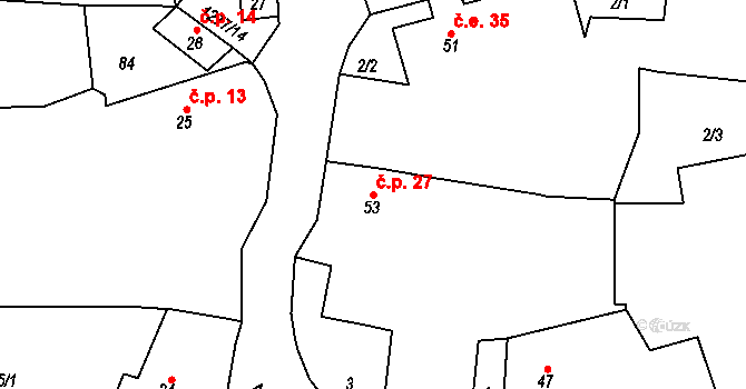 Olešná 27, Němčovice na parcele st. 53 v KÚ Olešná u Radnic, Katastrální mapa