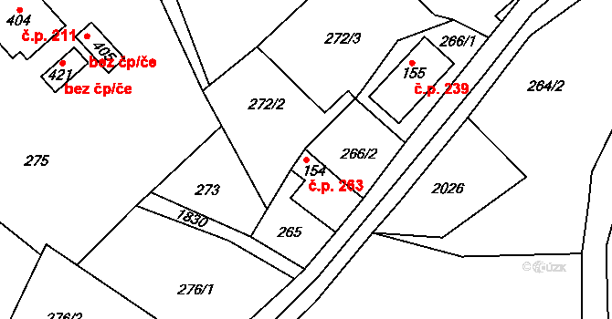 Lobendava 263 na parcele st. 154 v KÚ Lobendava, Katastrální mapa