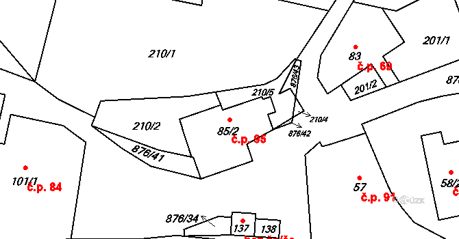 Vrchoviny 95, Nové Město nad Metují na parcele st. 85/2 v KÚ Vrchoviny, Katastrální mapa