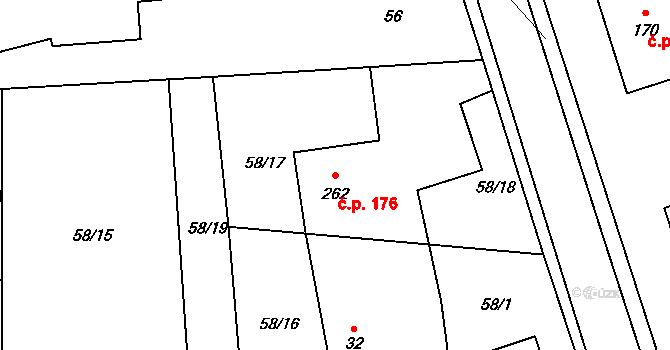 Staré Ždánice 176 na parcele st. 262 v KÚ Staré Ždánice, Katastrální mapa
