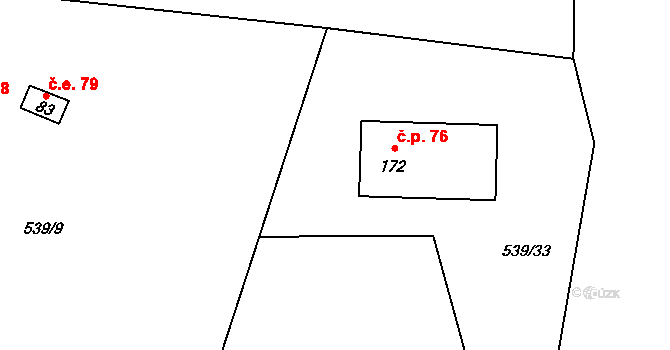 Hoděšovice 76, Býšť na parcele st. 172 v KÚ Hoděšovice, Katastrální mapa