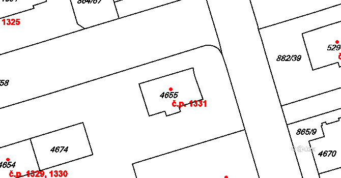 Bílé Předměstí 1331, Pardubice na parcele st. 4655 v KÚ Pardubice, Katastrální mapa