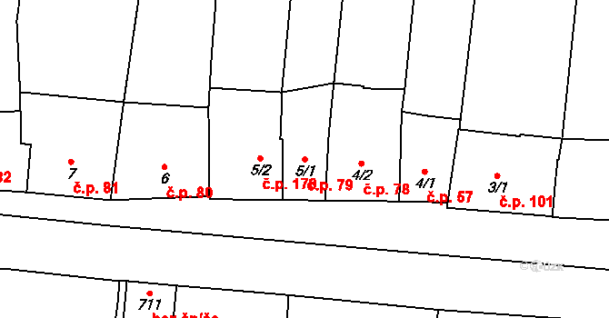 Lysice 79 na parcele st. 5/1 v KÚ Lysice, Katastrální mapa