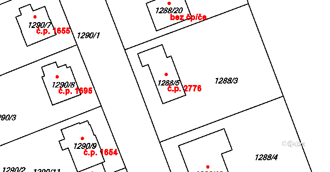 Roudnice nad Labem 2776 na parcele st. 1288/5 v KÚ Roudnice nad Labem, Katastrální mapa
