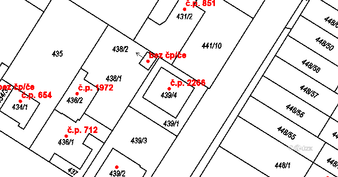 Bolevec 2266, Plzeň na parcele st. 439/4 v KÚ Bolevec, Katastrální mapa
