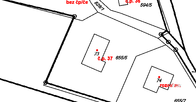 Šerkov 37, Lety na parcele st. 73 v KÚ Šerkov, Katastrální mapa