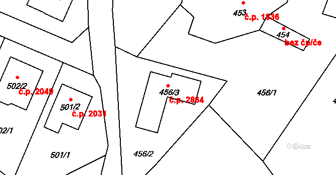 Rožnov pod Radhoštěm 2864 na parcele st. 456/3 v KÚ Tylovice, Katastrální mapa