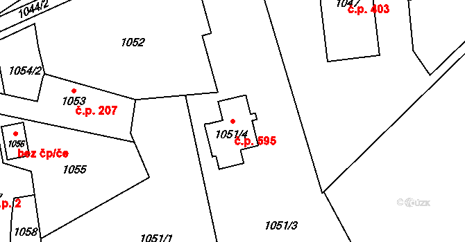 Postřelmov 595 na parcele st. 1051/4 v KÚ Postřelmov, Katastrální mapa