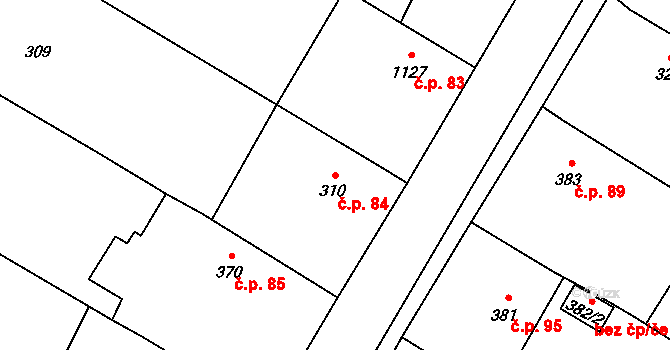 Třeština 84 na parcele st. 310 v KÚ Třeština, Katastrální mapa