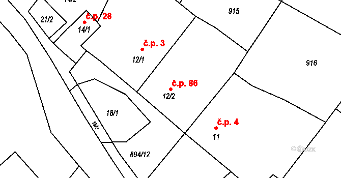 Krokočín 86 na parcele st. 12/2 v KÚ Krokočín, Katastrální mapa