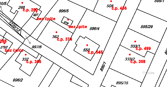 Mořkov 545 na parcele st. 550 v KÚ Mořkov, Katastrální mapa