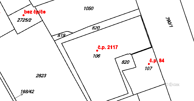 Mariánské Hory 2117, Ostrava na parcele st. 106 v KÚ Mariánské Hory, Katastrální mapa