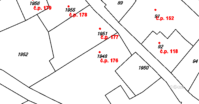 Odry 176 na parcele st. 1948 v KÚ Odry, Katastrální mapa