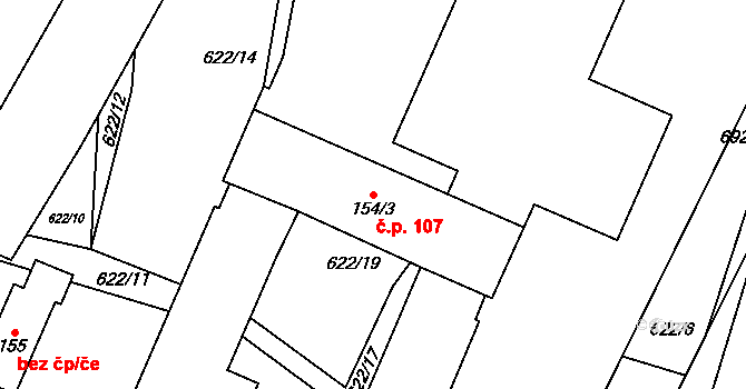 Putimov 107 na parcele st. 154/3 v KÚ Putimov, Katastrální mapa