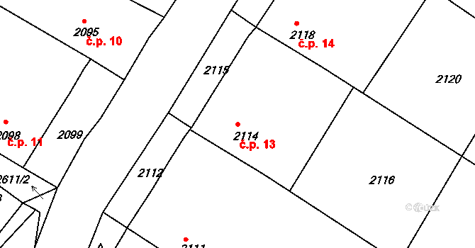 Gabrielka 13, Kamenice nad Lipou na parcele st. 2114 v KÚ Kamenice nad Lipou, Katastrální mapa