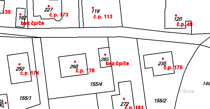 Rokycany 88065901 na parcele st. 265 v KÚ Borek u Rokycan, Katastrální mapa