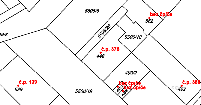 Vroutek 376 na parcele st. 448 v KÚ Vroutek, Katastrální mapa