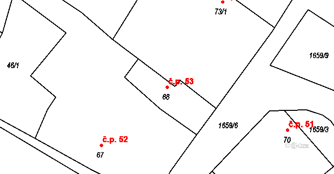 Želeč 53, Měcholupy na parcele st. 68 v KÚ Želeč u Žatce, Katastrální mapa
