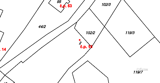 Leština 15, Věž na parcele st. 2 v KÚ Leština u Herálce, Katastrální mapa
