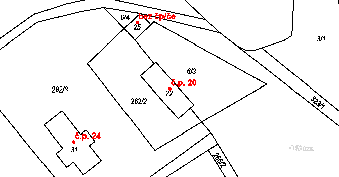 Macourov 20, Žižkovo Pole na parcele st. 22 v KÚ Macourov, Katastrální mapa