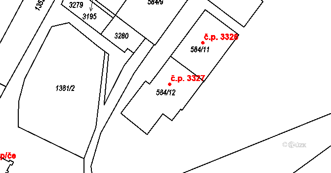 Šumperk 3327 na parcele st. 584/12 v KÚ Šumperk, Katastrální mapa