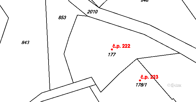 Debřece 222, Skuhrov nad Bělou na parcele st. 177 v KÚ Skuhrov nad Bělou, Katastrální mapa