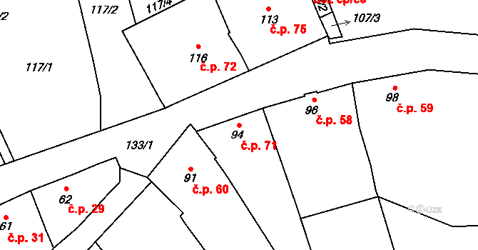 Bohumilice 71, Klobouky u Brna na parcele st. 94 v KÚ Bohumilice, Katastrální mapa