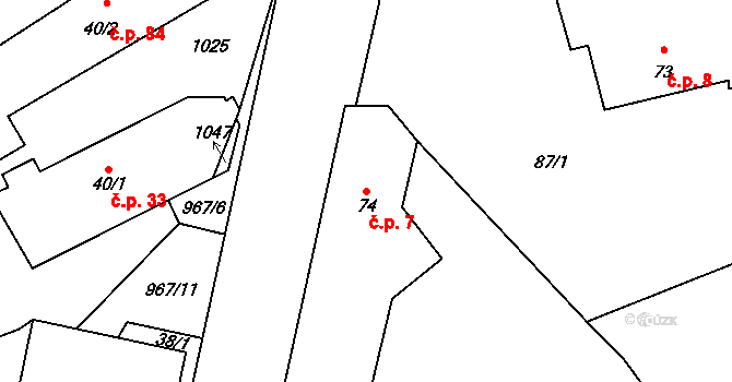 Oselce 7 na parcele st. 74 v KÚ Oselce, Katastrální mapa